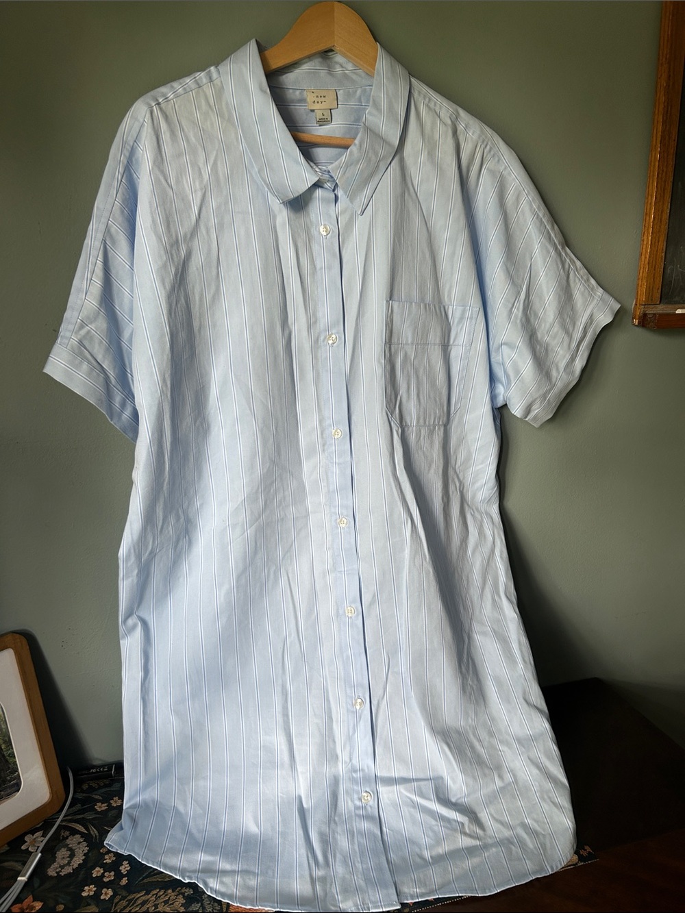 Light Blue Pinstripe Short-Sleeve Shirt Dress